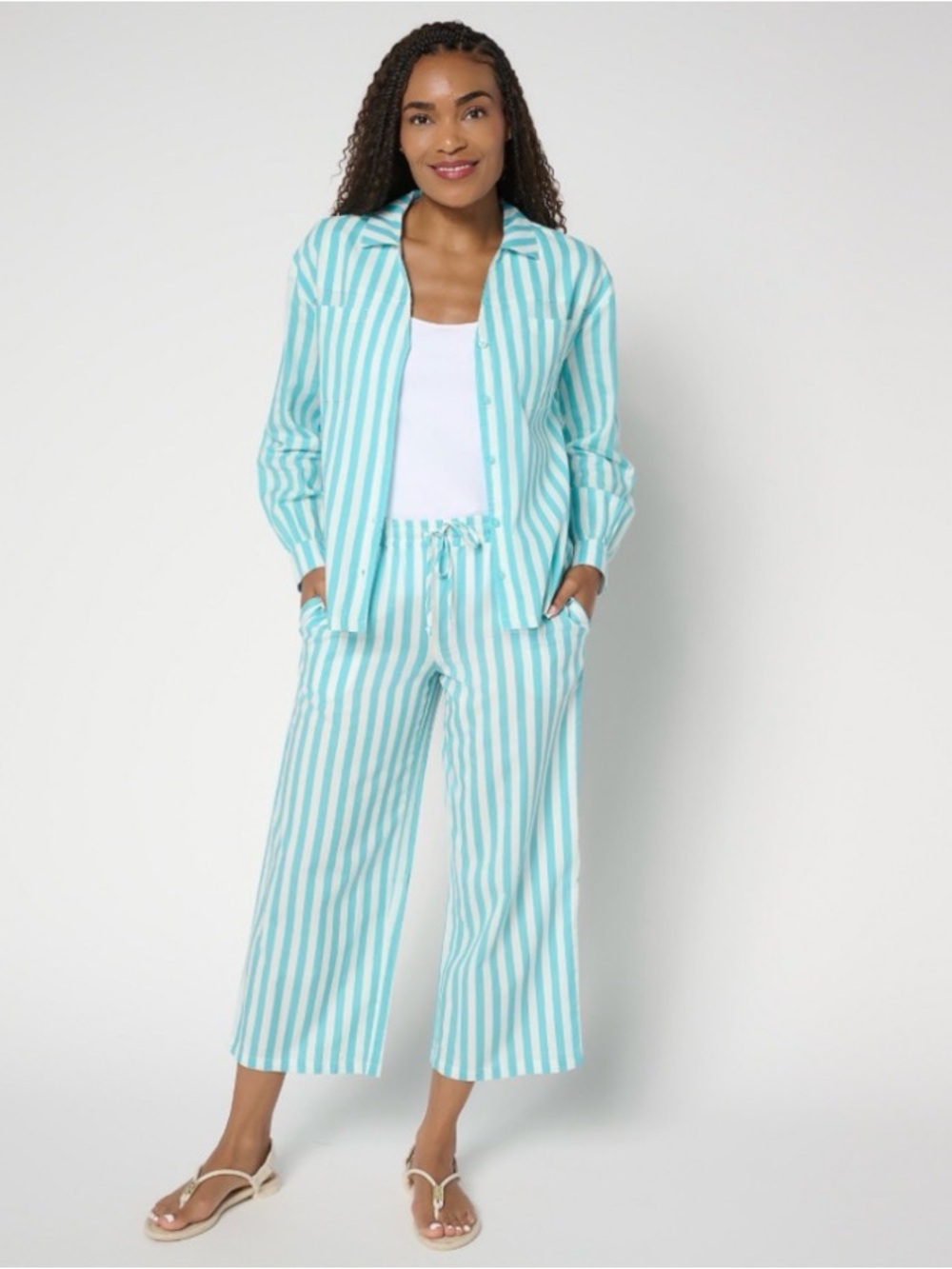 MUK LUKS Collared Long Sleeve and Pant Beach Cover Up Size 2X Seabreeze Stripe